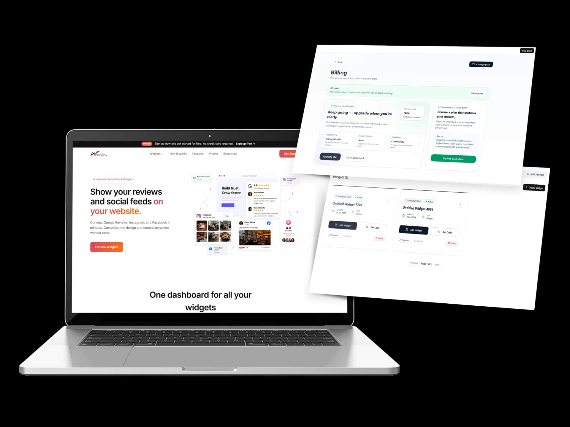 Woneview Google Reviews Widget mockup